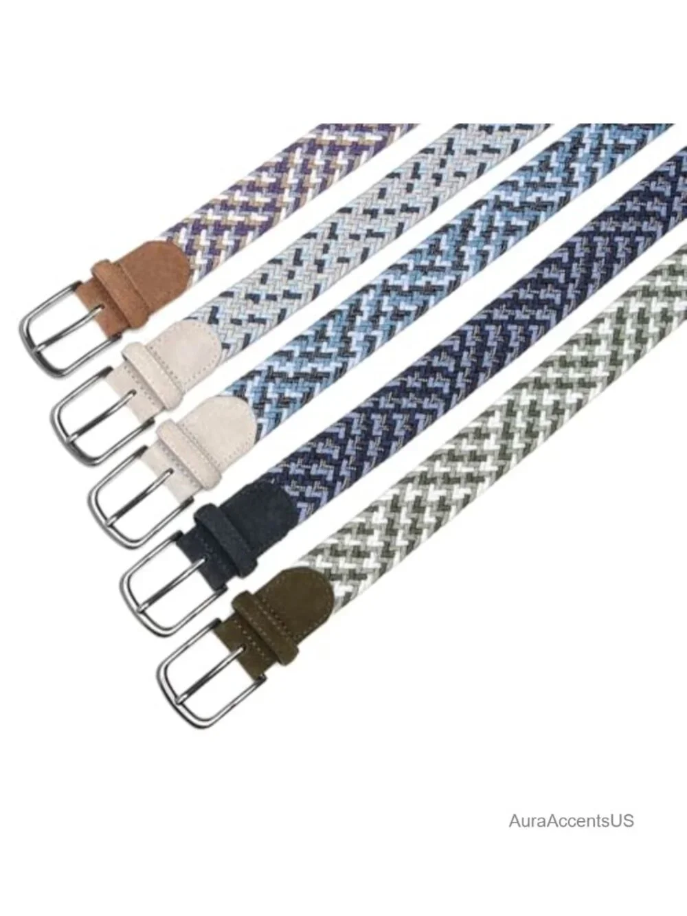Men's Woven Braided Stretch Belt Zinc Alloy Buckle Golf Casual